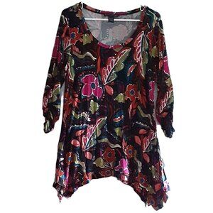 Grace Elements Blouse LARGE Pullover Asymmetrical Scoop Neck Ruched Sleeves